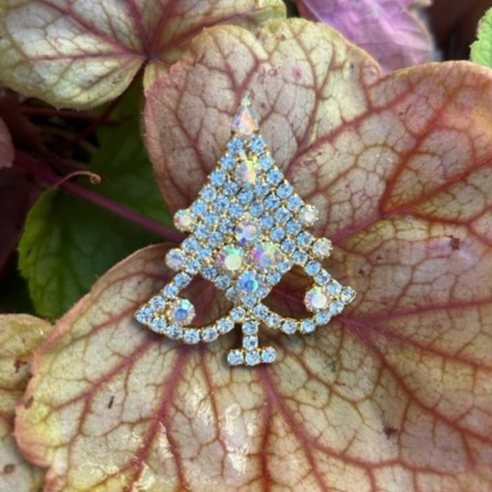 SALE 💚💚AB Rhinestone Christmas Tree VTG BROOCH - Picture 5 of 6
